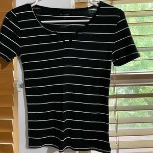 short sleeve, black and white tight fit shirt